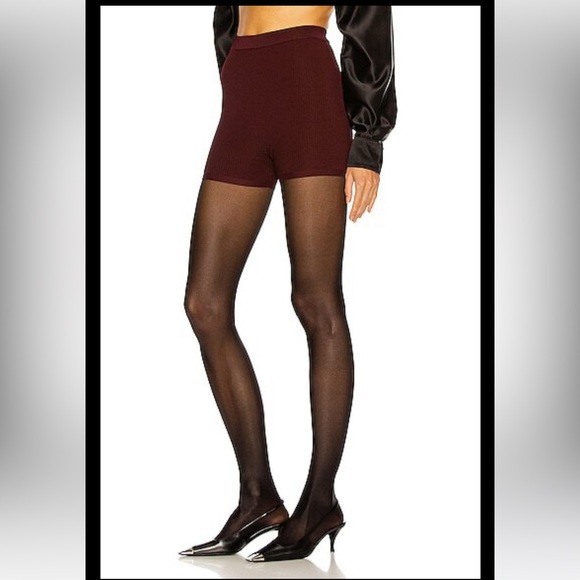 Saint Laurent Cassandra Logo Biker Short In Burgundy - Picture 3 of 8